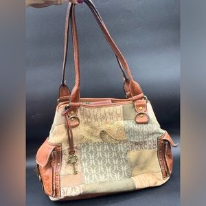 Fossil Vintage Signature Monogram Canvas/Leather Hobo Shoulder Bag